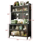 65 Tall Kitchen Bakers Rack with Flip Door Cabinet, 5-Tier Microwave Stand, Coffee Bar, Grey