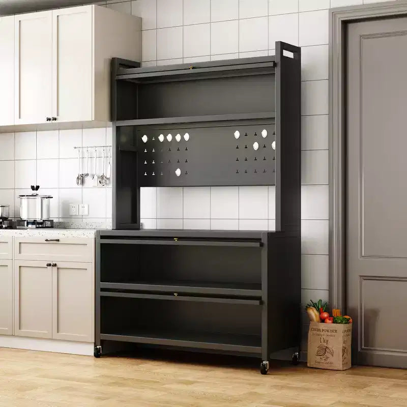 65 Tall Kitchen Bakers Rack with Flip Door Cabinet, 5-Tier Microwave Stand, Coffee Bar, Grey