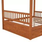 Letto a baldacchino rustico in legno Polibi con cassetti portaoggetti
