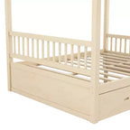 Letto a baldacchino rustico in legno Polibi con cassetti portaoggetti
