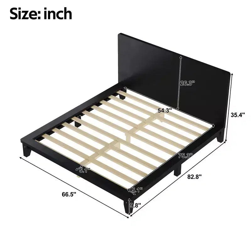 Whisen Full Platform Bed & Bed Frame with Headboard & Wood Slat Support