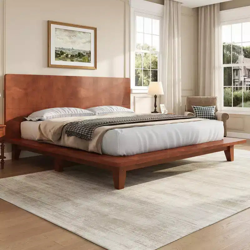 Whisen Full Platform Bed & Bed Frame with Headboard & Wood Slat Support