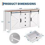 60 Mobile credenza a buffet rustico con ante scorrevoli a fienile e 4 cassetti, mobile da cucina con contenitore per sala da pranzo, angolo caffè