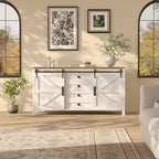 60 Mobile credenza a buffet rustico con ante scorrevoli a fienile e 4 cassetti, mobile da cucina con contenitore per sala da pranzo, angolo caffè