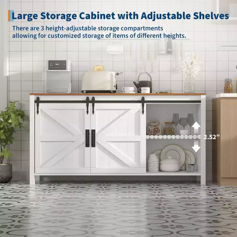 60 Mobile credenza a buffet rustico con ante scorrevoli a fienile e 4 cassetti, mobile da cucina con contenitore per sala da pranzo, angolo caffè