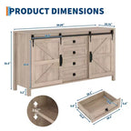 60 Mobile credenza a buffet rustico con ante scorrevoli a fienile e 4 cassetti, mobile da cucina con contenitore per sala da pranzo, angolo caffè