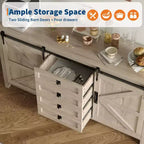 60 Mobile credenza a buffet rustico con ante scorrevoli a fienile e 4 cassetti, mobile da cucina con contenitore per sala da pranzo, angolo caffè
