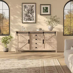 60 Mobile credenza a buffet rustico con ante scorrevoli a fienile e 4 cassetti, mobile da cucina con contenitore per sala da pranzo, angolo caffè