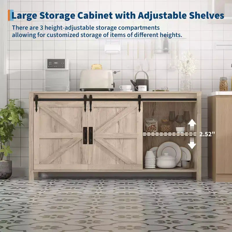 60 Mobile credenza a buffet rustico con ante scorrevoli a fienile e 4 cassetti, mobile da cucina con contenitore per sala da pranzo, angolo caffè