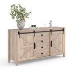 60 Farmhouse Sideboard Buffet Cabinet with Sliding Barn Doors & 4 Drawers, Kitchen Cabinet with Storage for Dining Room, Coffee Bar
