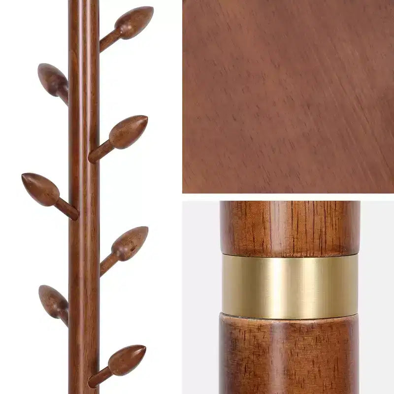Bekrvio Wooden Freestanding Coat Rack with 8 Bud-shaped Hooks, Stable Round Base, Heavy Duty Wood Coat Tree Stand for Hallway Entryway, Brown