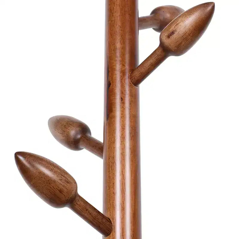 Bekrvio Wooden Freestanding Coat Rack with 8 Bud-shaped Hooks, Stable Round Base, Heavy Duty Wood Coat Tree Stand for Hallway Entryway, Brown