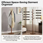 Bekrvio Wooden Freestanding Coat Rack with 8 Bud-shaped Hooks, Stable Round Base, Heavy Duty Wood Coat Tree Stand for Hallway Entryway, Brown