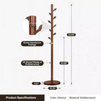 Bekrvio Wooden Freestanding Coat Rack with 8 Bud-shaped Hooks, Stable Round Base, Heavy Duty Wood Coat Tree Stand for Hallway Entryway, Brown