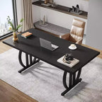 Lantine 63-Inch Computer Desk, Modern Executive Office Desk with Metal Frame for Home Office, Study Writing Table, Light Black