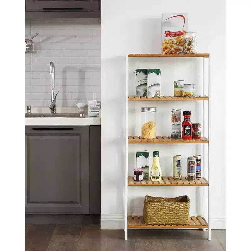 SONGMICS Scaffale in bambù, Scaffalatura a 5 Ripiani, Multifunzionale, per Ingresso, Bagno, 26 x 60 x 130 cm