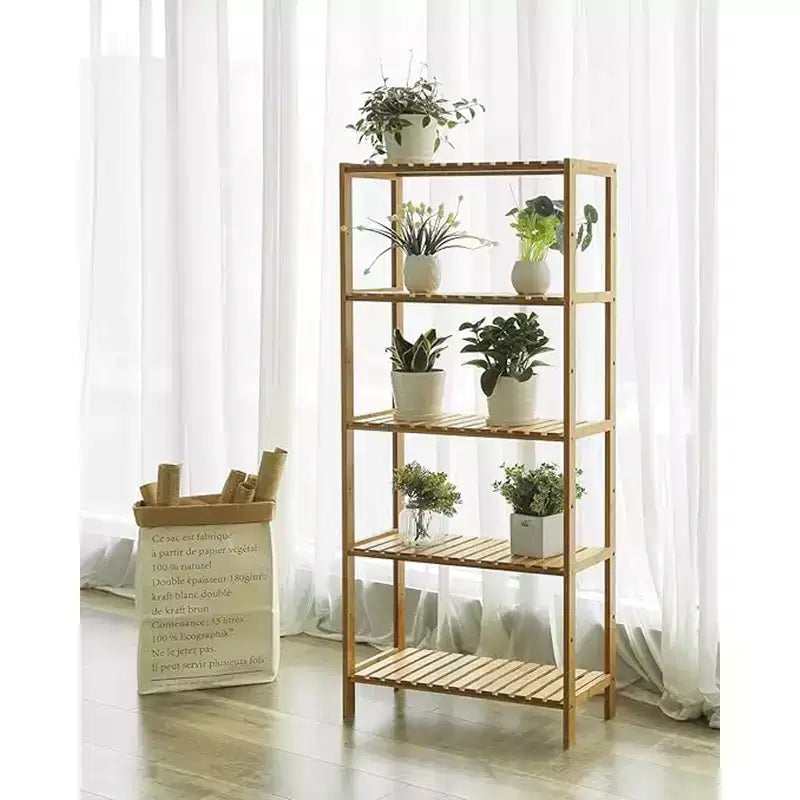SONGMICS Scaffale in bambù, Scaffalatura a 5 Ripiani, Multifunzionale, per Ingresso, Bagno, 26 x 60 x 130 cm