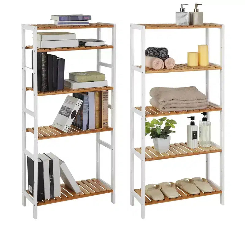 SONGMICS Scaffale in bambù, Scaffalatura a 5 Ripiani, Multifunzionale, per Ingresso, Bagno, 26 x 60 x 130 cm