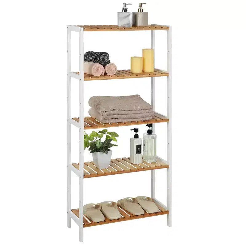 SONGMICS Bamboo Storage Shelf, 5-Tier Shelving Unit, Multifunctional, in the Entryway, Bathroom,10.2 x 23.6 x 51.2 Inches