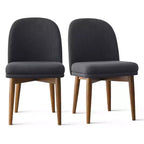 Set of 2 Modern Upholstered Dining Chairs, Linen Blend Armless Kitchen Seating with Solid Rubberwood Legs for Dining Room-Panipeachy