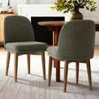 Set of 2 Modern Upholstered Dining Chairs, Linen Blend Armless Kitchen Seating with Solid Rubberwood Legs for Dining Room-Panipeachy