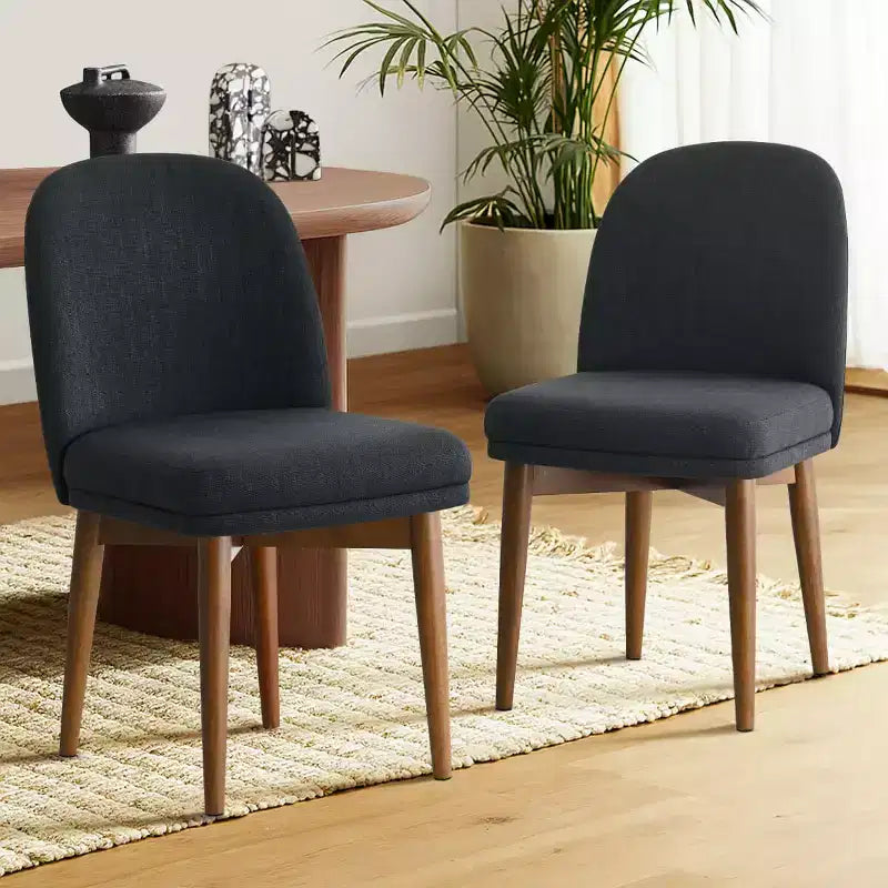 Set of 2 Modern Upholstered Dining Chairs, Linen Blend Armless Kitchen Seating with Solid Rubberwood Legs for Dining Room-Panipeachy