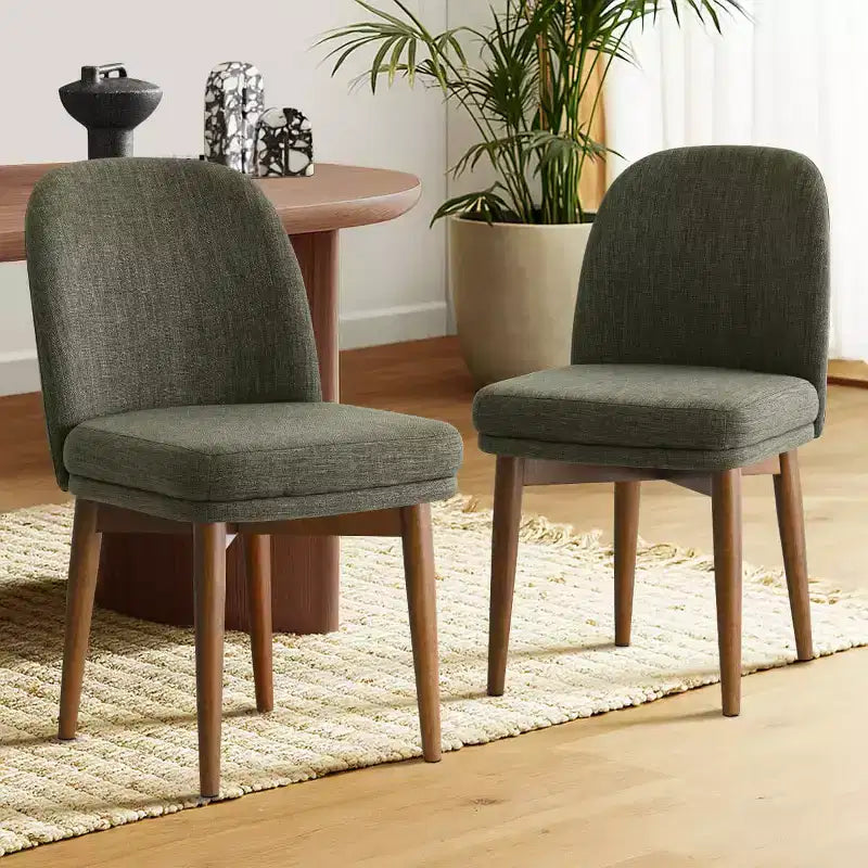 Set of 2 Modern Upholstered Dining Chairs, Linen Blend Armless Kitchen Seating with Solid Rubberwood Legs for Dining Room-Panipeachy