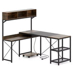 Costway L-Shaped Computer Desk with Power Outlets, 62 Corner Desk with Storage Hutch
