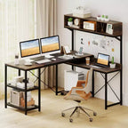 Costway L-Shaped Computer Desk with Power Outlets, 62 Corner Desk with Storage Hutch