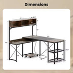 Costway L-Shaped Computer Desk with Power Outlets, 62 Corner Desk with Storage Hutch