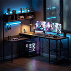 Costway L-Shaped Computer Desk with Power Outlets, 62 Corner Desk with Storage Hutch