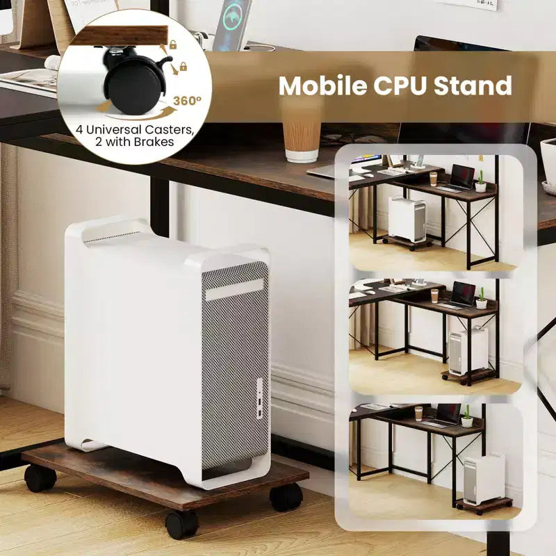 Costway L-Shaped Computer Desk with Power Outlets, 62 Corner Desk with Storage Hutch
