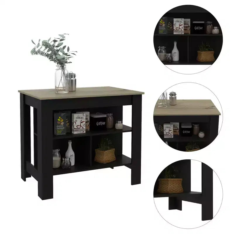 HomeRoots Isola da cucina da 41" nera e naturale con contenitore