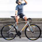 NAYSAYE Bicicletta 27.5 3x8/24 Velocità Bici Ibrida Freni a Disco Telaio in Alluminio Junior Senior per Uomini e Donne Ciclismo Urbano, 67.32*14.56*39.37