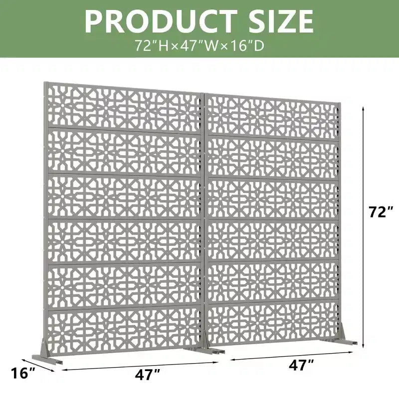 MAYEERTY Perilla 01 Gray Galvanized Steel Room Divider, 72x47x16, 6-Piece Double-Sided Home Screen