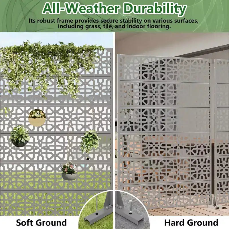 MAYEERTY Perilla 01 Gray Galvanized Steel Room Divider, 72x47x16, 6-Piece Double-Sided Home Screen
