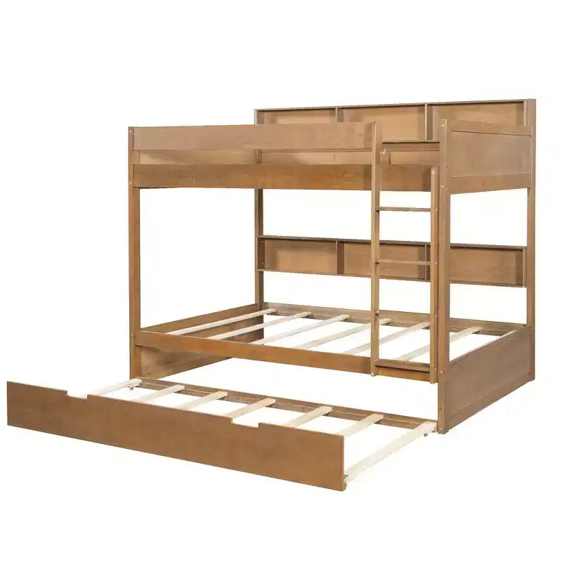 Letto a castello Whisen Full over Full e struttura letto con letto estraibile e vano contenitore integrato