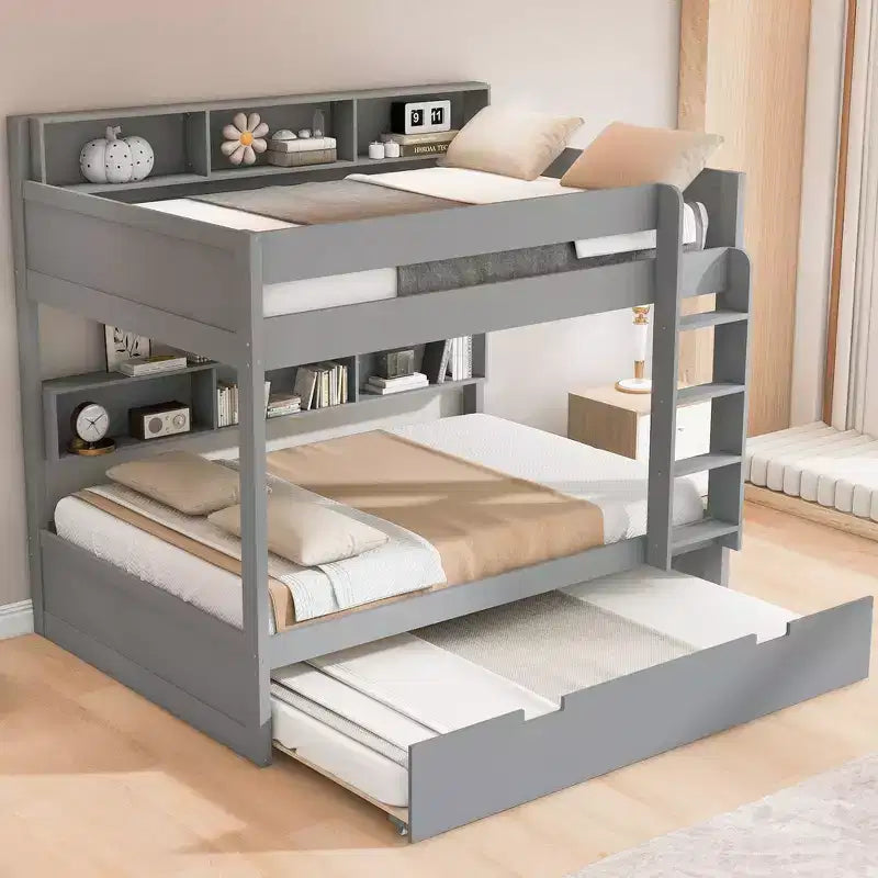 Letto a castello Whisen Full over Full e struttura letto con letto estraibile e vano contenitore integrato