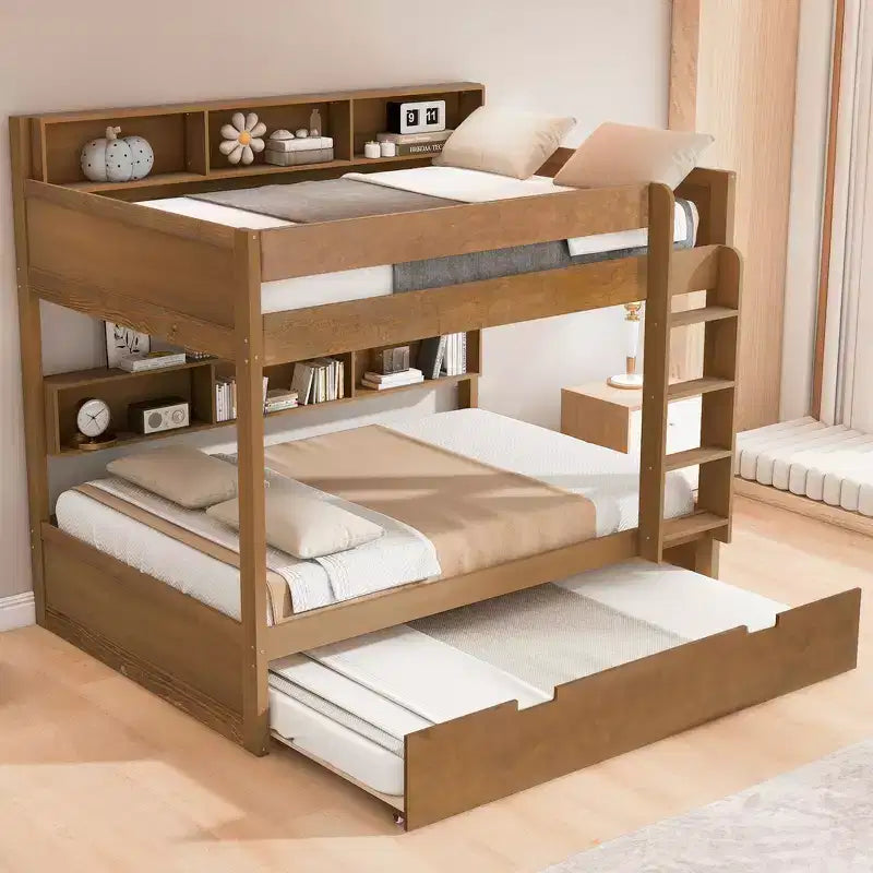 Letto a castello Whisen Full over Full e struttura letto con letto estraibile e vano contenitore integrato