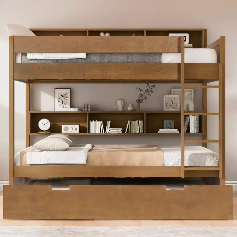 Letto a castello Whisen Full over Full e struttura letto con letto estraibile e vano contenitore integrato