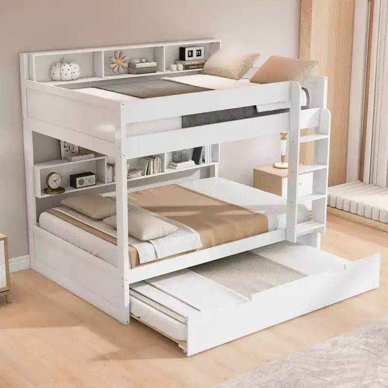 Letto a castello Whisen Full over Full e struttura letto con letto estraibile e vano contenitore integrato