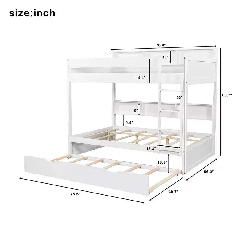 Letto a castello Whisen Full over Full e struttura letto con letto estraibile e vano contenitore integrato