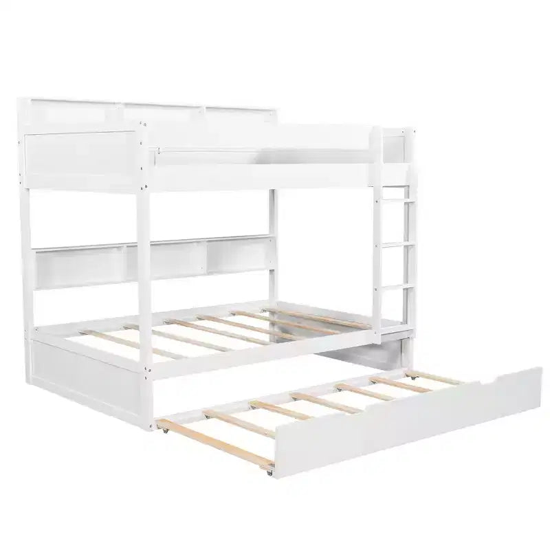 Letto a castello Whisen Full over Full e struttura letto con letto estraibile e vano contenitore integrato