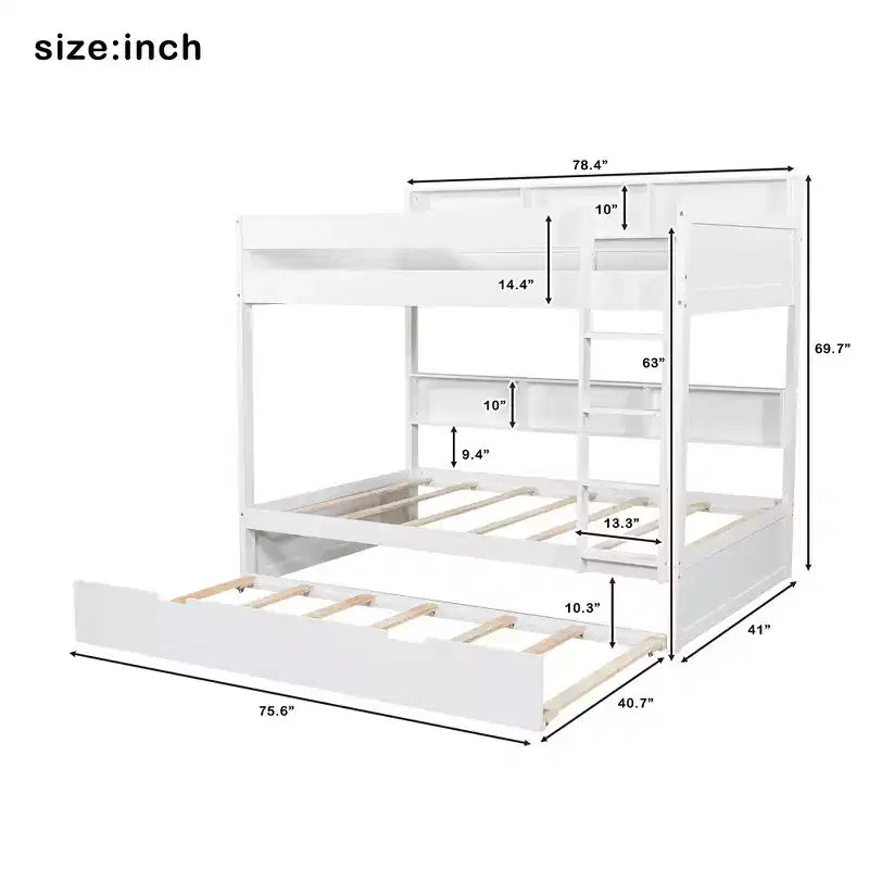 Letto a castello Whisen Full over Full e struttura letto con letto estraibile e vano contenitore integrato