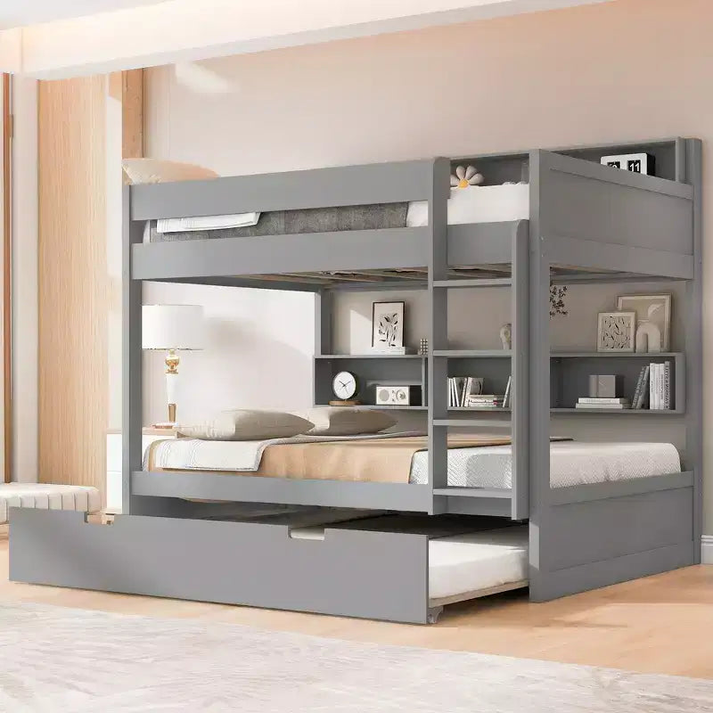 Whisen Full over Full Bunk Bed & Bed Frame with Trundle & Built-in Storage