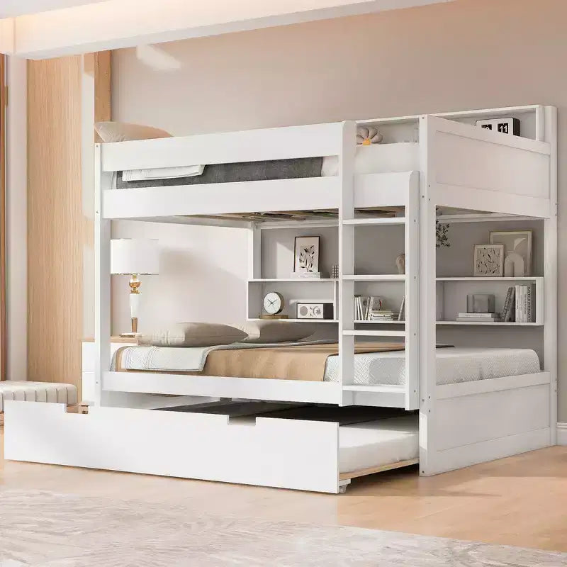 Whisen Full over Full Bunk Bed & Bed Frame with Trundle & Built-in Storage