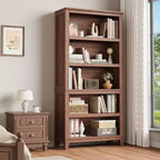 71 Farmhouse Bookshelf with Adjustable Shelves & 31.5 Inch Width, 5-Tier Tall Bookcase with Wood Legs, Rustic Book Shelf for Living Room & Office