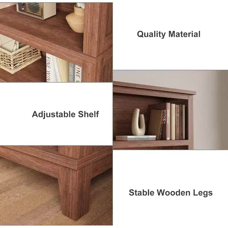 71 Farmhouse Bookshelf with Adjustable Shelves & 31.5 Inch Width, 5-Tier Tall Bookcase with Wood Legs, Rustic Book Shelf for Living Room & Office
