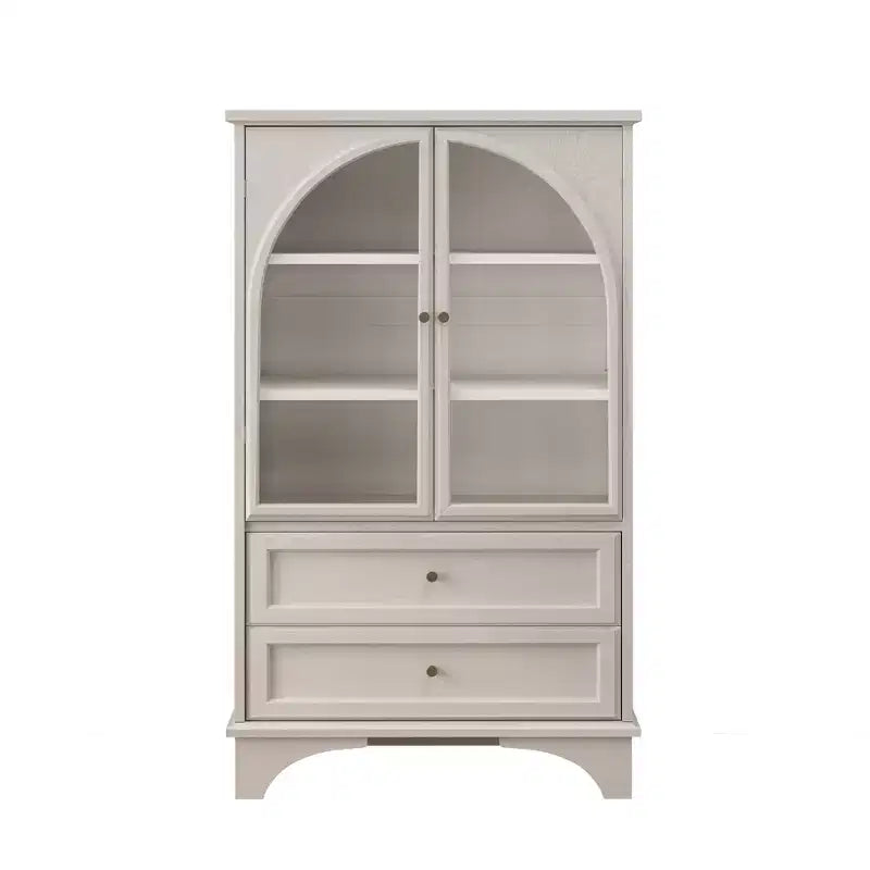 JVNOXK 52.17 Inch Tall Glass Door Display Cabinet with Storage, 2 Drawers and Adjustable Shelves, for Living Room and Bedroom, White