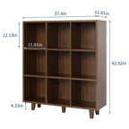 Libreria a 9 Scomparti in Stile Mid-Century Moderno - Organizzatore di Archiviazione a Cubi in Legno Marrone Rustico con Gambe Antiribaltamento per Soggiorno/Ufficio (9 Cubi, Marrone Retrò)